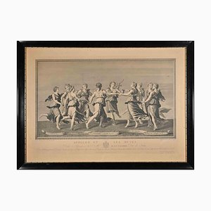 After Giulio Romano, Apollo and the Muses, Grabado original, principios del siglo XIX, enmarcado