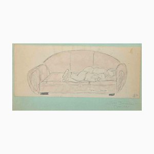 Suzie Bernardeau, Sleeping, Dessin Original au Crayon, Milieu du 20ème Siècle