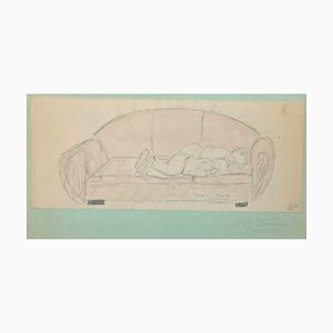 Suzie Bernardeau, Sleeping, Original Pencil Drawing, Mid-20th Century