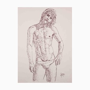 Anthony Roaland, Portrait of a Young Man, Original Pen Drawing, 1981