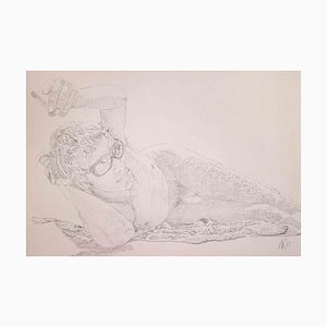 Anthony Roaland, Young Man with Glasses, Original Pencil Drawing, 1981