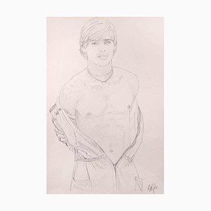 Anthony Roaland, Retrato de un hombre joven, dibujo a lápiz original, 1981