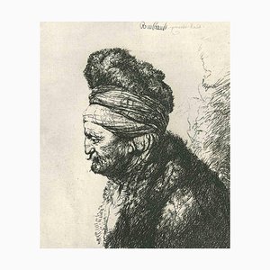 Aguafuerte, hombre con turbante, siglo XIX