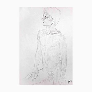 Anthony Roaland, Portrait d'un Jeune Homme, Dessin Original au Crayon, 1980s