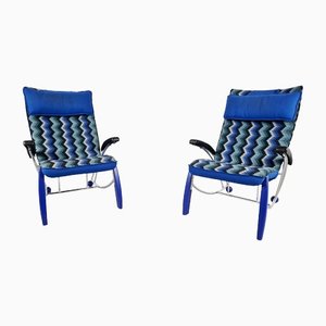 Postmodern Blue Armchairs, 1980s, Set of 2