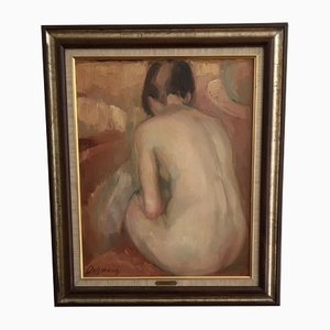 Louis Henri Salzmann, Dos de femme nue assise, 1939, Huile sur Bois, Encadré