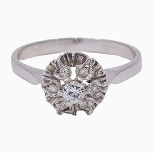 18k Vintage White Gold Diamond Ring, 1960s