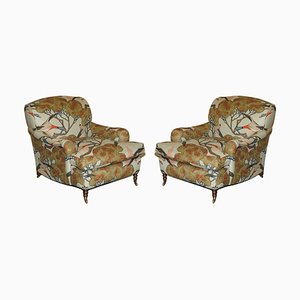 Scroll Arm Mulberry Flying Ducks Armchairs by George Smith Howard, Set of 2