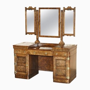 Antique Gothic Burr & Burl Dressing Table with Brass Fittings