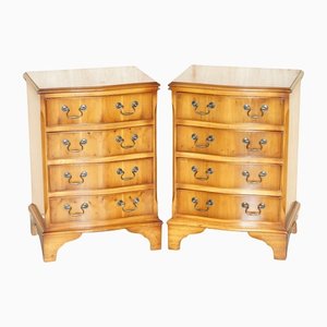 Vintage Burr & Burl Yew Wood Chest of Drawers, Set of 2
