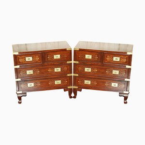Antique Anglo Indian Military Campaign Chest of Drawers, 1900, Set of 2