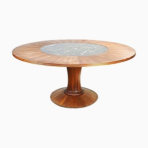 Italian Postmodern Style Wood and Dark Marble Round Dining Table, 2000s