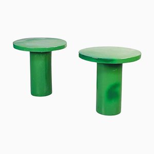 Italienische postmoderne runde Hocker aus grün glasierter Keramik, 2000er, 2er Set