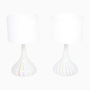 Tall White Glass Model Candy Table Lamps attributed to Holmegaard, 1970s, Set of 2