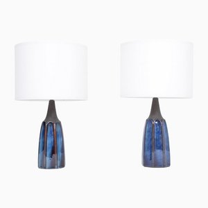 Tall Blue Stoneware Model 1042 Table Lamps attributed to Einar Johansen for Søholm, 1960s, Set of 2