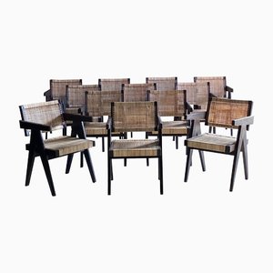 Black Dining Chairs attributed to Pierre Jeanneret, 1955, Set of 12