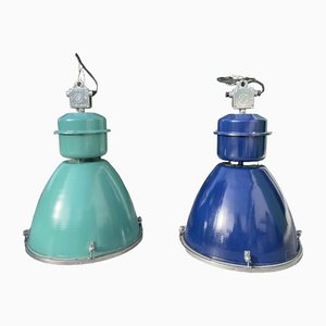 Large Green and Blue Industrial Suspension Ceiling Lamp