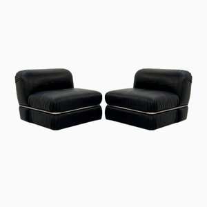 Black Leather T/1 Armchairs by Rodolfo Bonetto for Tecnosalotto, 1960s, Set of 2