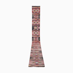 Tapis de Couloir Kilim Tissé à la Main Rose, Jaune, Orange et Noir