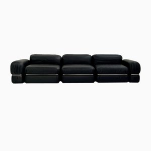Black Leather Modular 3-Seater Sofa by Rodolfo Bonetto for Tecnosalotto, 1960s, Set of 5