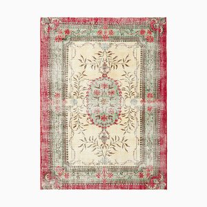 Vintage Turkish Beige, Red and Green Area Rug
