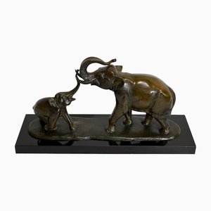 Irénée Rochard, Les Elephants, 1920er, Bronze & Marmor