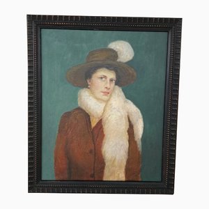 French Artist, A Lady with an Ermine, 1910, Oil on Canvas, Framed