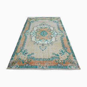 Tapis Oushak Vintage en Laine Verte Orange