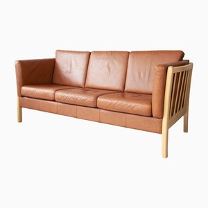 Danish Three-Seater Sofa in Brown Leather by Mogens Hansen for Stouby