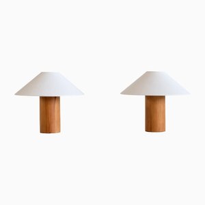 Lampes de Bureau en Forme de Cylindre en Bois de Pin, Suède, 1960s, Set de 2