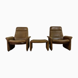 Adjustable Lounge Chairs and Footstool from de Sede, Switzerland, 1970s, Set of 3