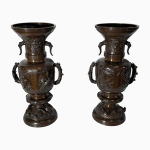 Antique Japanese Bronze Vases, Set of 2