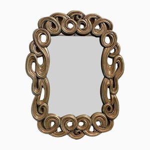 Specchio con linee filiformi in resina laccata e dorata di Lam Lee Group, anni '90