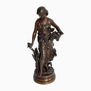 Hippolyte Moreau, Young Woman with Flowers, Late 19th Century, Bronze