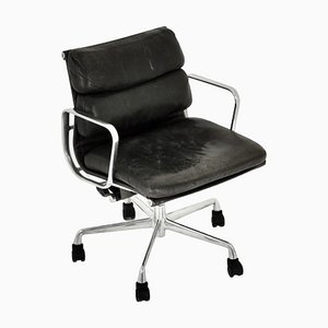 Black Leather Soft Pad Chair attributed to Charles & Ray Eames for ICF, 1970s