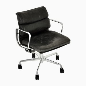 Black Leather Soft Pad Chair attributed to Charles & Ray Eames for ICF, 1970s