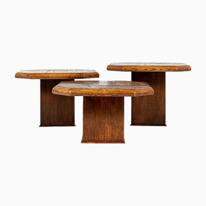 Nesting Tables in Oak and Slate and Lava Stone, 1970, Set of 3