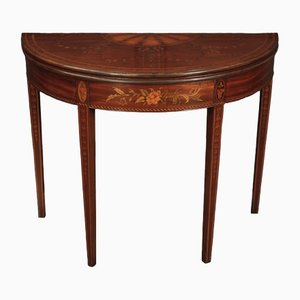 George III Marquetry Demi Lune Card Table with Inlaid Mahogany, 1770