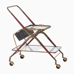 Vintage Italian Bar Cart in Brass and Glass, 1950s