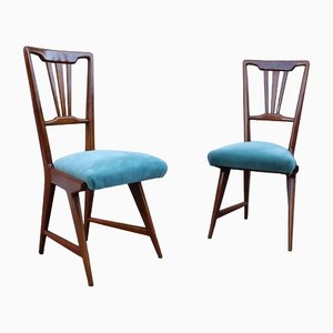 Italian Blue Velvet & Cherry Chairs in the style of Gio Ponti, 1950s, Set of 2