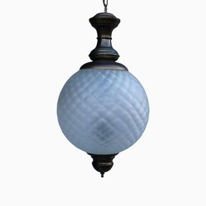 Italian Round Lantern in Murano Glass and Burnished Brass, 1950s
