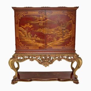 Antique Lacquered Chinoiserie Cocktail Drinks Cabinet , 1930s