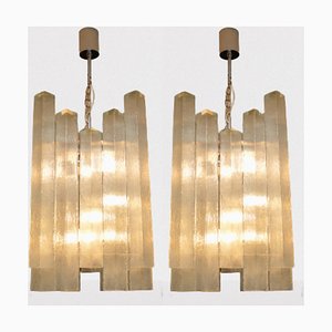 Lampadari grandi vintage in vetro attribuiti a Doria Leuchten, anni '60, set di 2
