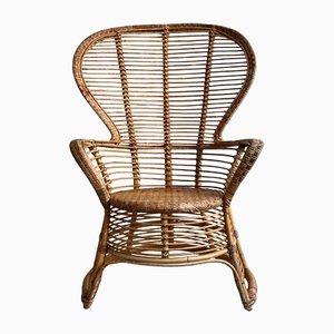 Mid-Century Bamboo & Rattan High Back Chair