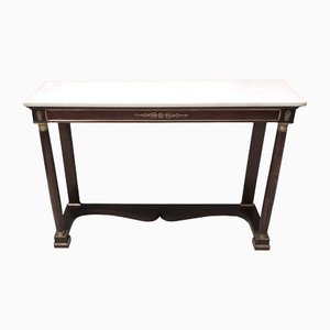 Neoclassical Style Walnut Console with Rectangular Carrara Marble Top, Italy, 1940s