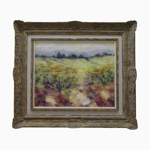 Badosar, paesaggio con papaveri, anni '50, olio su tela