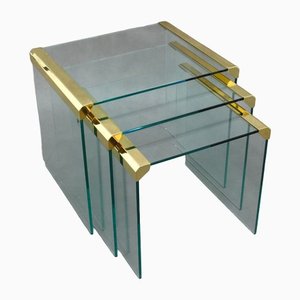 Italian Nesting Tables in Glass and Brass by Gallotti & Radice, 1970s, Set of 3