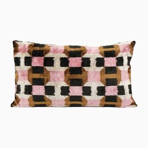 Pink Silk & Velvet Geometric Ikat Cushion Cover, 2010s