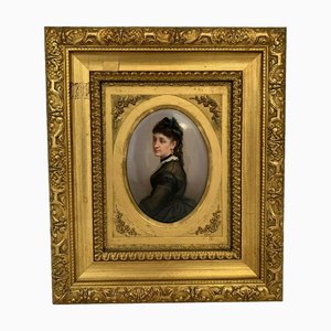 Portrait de Catherine Baronne Mutbens, 1800s, Huile sur Porcelaine, Encadrée