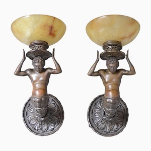 Figuren Alabaster Wandlampen, 1890er, 2er Set